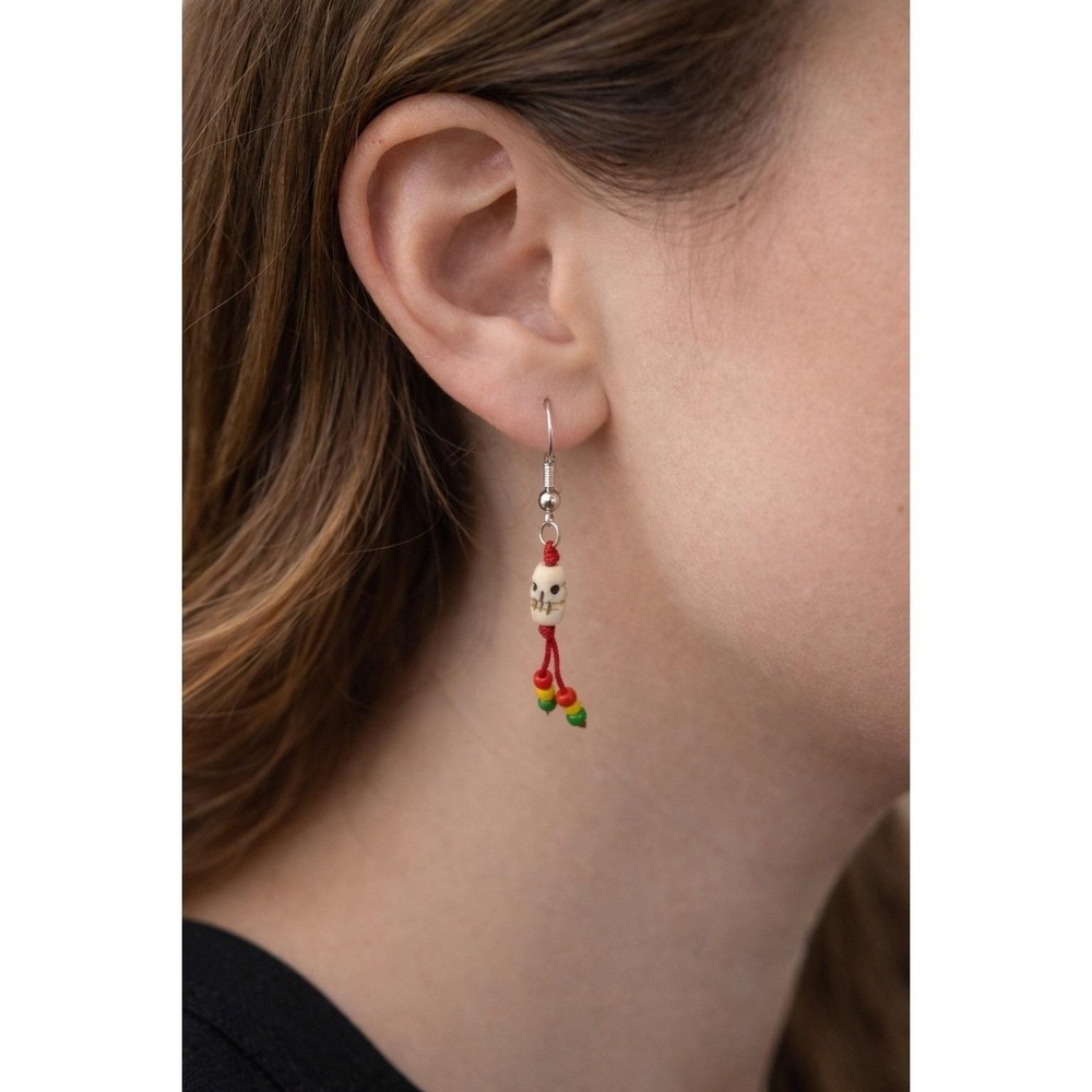Handmade Skull Dangle Earrings Artisan Carved Design